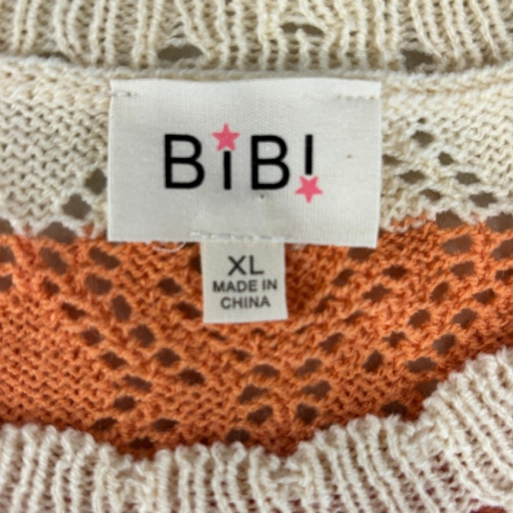Bibi Cozy Color-Block Open-Knit Sweater Top w/ Ruffle Sleeves, XL - Picture 4 of 6